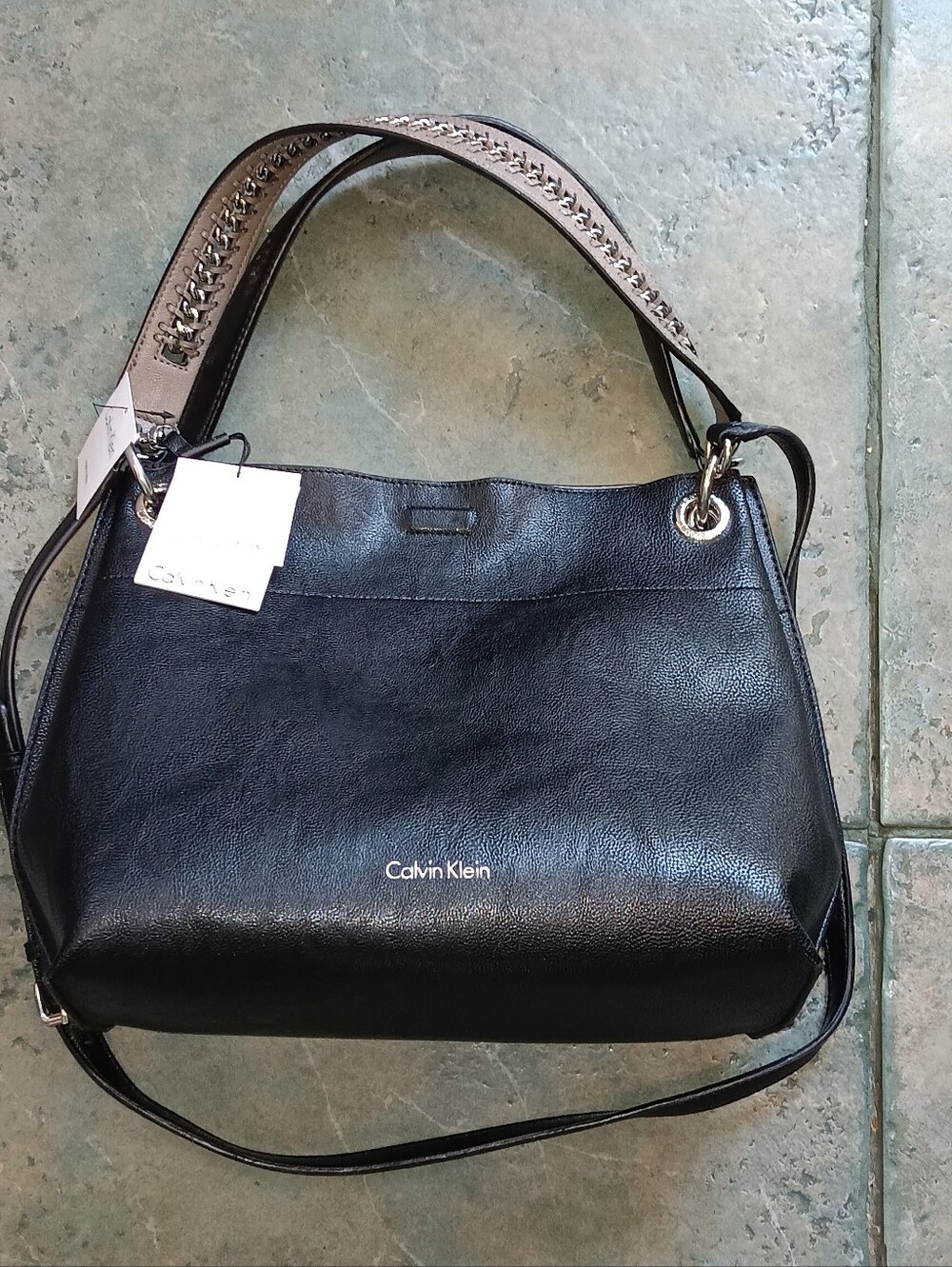 Calvin Klein Black Shoulder Tote with  Double Strap Handles NWT